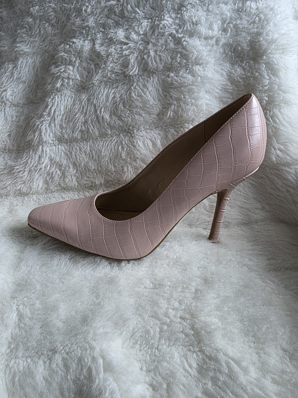 Nine West Croc-Embossed Pointed Stiletto Pump - Dusty Pink